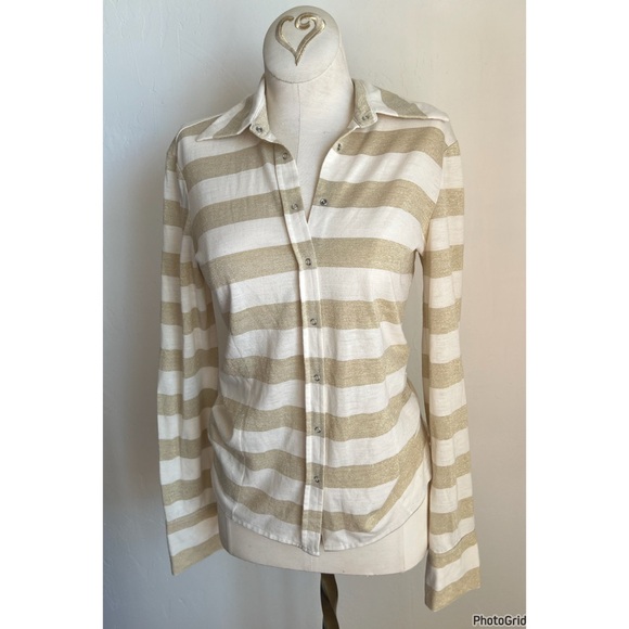 Stefanel Tops - Stefanel Gold Glitter Stripe Snap Up Collared Top
